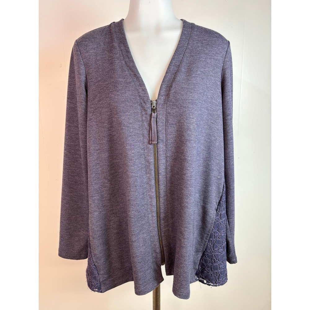 LOGO Lounge Cardigan Small Purple Lace Back Zip Up Sweatshirt  Women